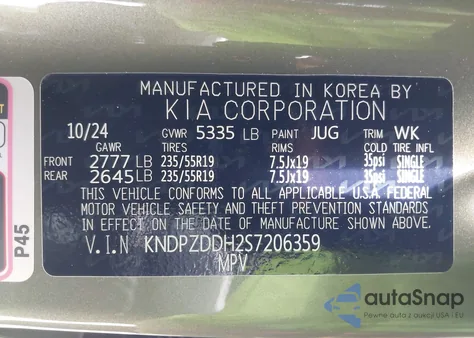 2025 Kia Sportage Plug-In Hybrid X-Line Prestige from USA, damaged, VIN KNDPZDDH2S7206359